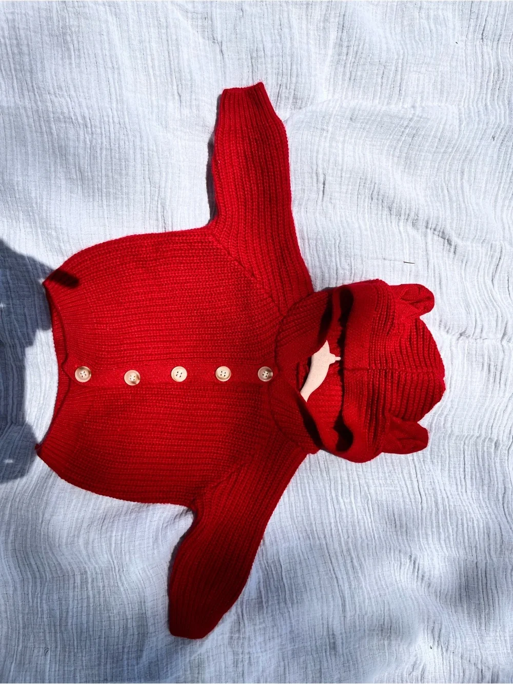 Red bear Knit Baby Hoodie Cardigan